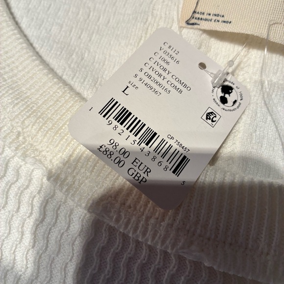 NWT Free People We The Free Swinging Cable Cuff Long Sleeve in Ivory Combo Large - Picture 7 of 9